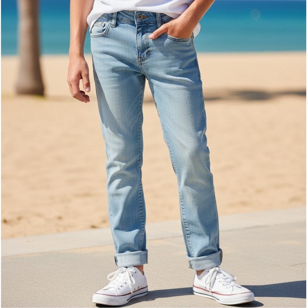 Mini Boden Light Wash Straight Leg Jeans Kids 9Y Adjustable Waist
